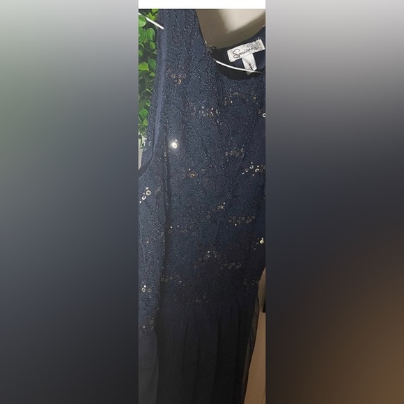 SPEECHLESS Navy Sequins Sparkling Sleeveless Tulle Lace Lined Lace Midi  Size 5 - Picture 7 of 11